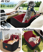 Dog Booster Car Seat for Small/Medium Dogs,Puppy Portable Car Bed with Elevated Cushion,Fully Detachable and Washable,2 Storage Pockets,Easy to Install (Blakc/Red, Medium)