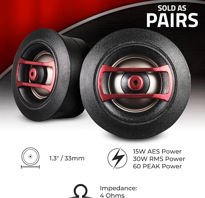 SQT1 1.3" Multi-Mount PEI Mini Dome Tweeter with 0.8" Voice Coil, Neodymium Magnet, Pair