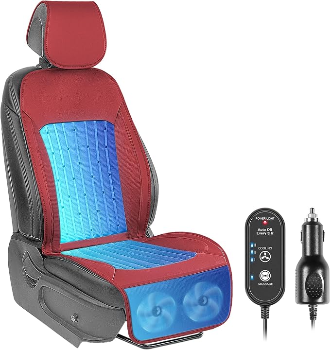 Paffenery 2026 Upgraded Cooling Car Seat Cover Front Seat, 12V-24V Ventilated Cooling Car Seat Cushion, Cooled Seat Cover for Car SUV Truck Universal Fit, Wine Red