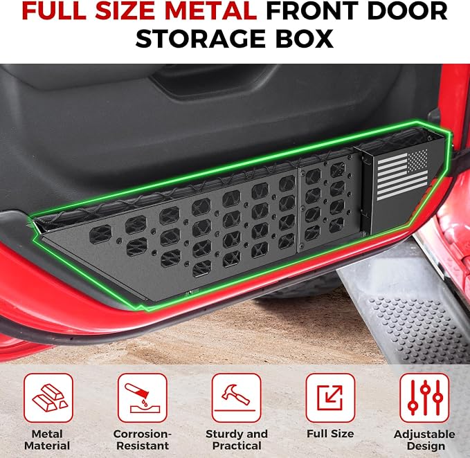 Metal Front Door Pocket Storage Box for Jeep Wrangler JL JLU 4XE 2018-2026 & Gladiator JT 2020-2025 2026 Accessories Adjustable Door Storage Organizer Molle Panels (Not for Power Seats), 2PCS