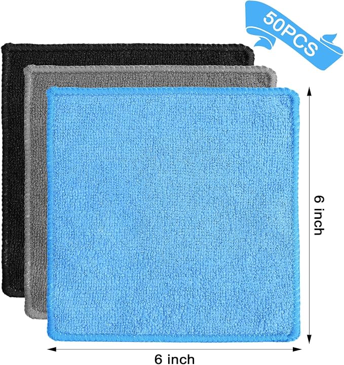 Cleaning Cloth Dry Erase Cloth Cleaning Rags Reasonable Kitchen Towels Microfiber Towels Cars Wash(6 x 6 Inch,Blue/Gray/Black,50 Pcs)