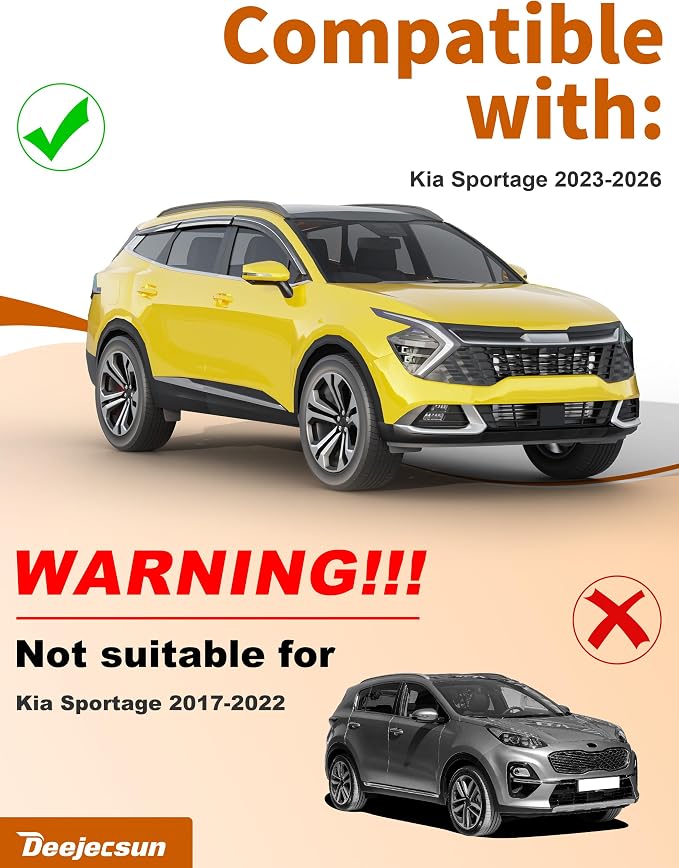 6-PCS Low Profile Window Rain Guards Fit for Kia Sportage 2023-2026 Rain Guard Window Deflectors Extra-Thick Side Window Visors Vent Shades Tape-on Vent Visors Car Accessories