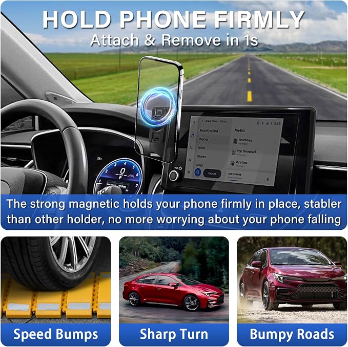 Car Phone Holder for 2019-2025 Toyota RAV4 Accessories 7/8-inch | Strong Magnetic Cell Phone Mount for Magsafe iPhone, 360° Hands-Free No Air Vent Blockage One-Hand Operation Stable Stand