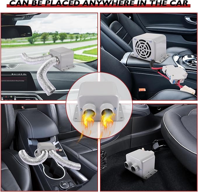 600W 12V Car Heater Defroster, Upgraded Portable Windshield Defogger with Dual Outlets, PTC Ceramic Fast Heating for SUV Truck Vehicle, Efficient Demisting & Anti-Frost Device