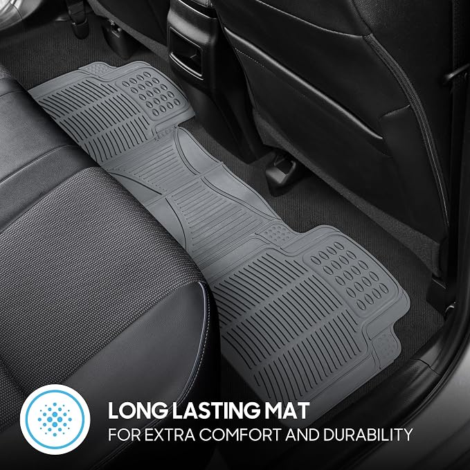 ProLiner Car Floor Mats for Cars Trucks SUV, 3-Piece All-Weather Heavy Duty Rubber Liners with Universal Trimmable Fit, Durable Waterproof Vehicle Auto Floor Mats with Capture Ridges Gray