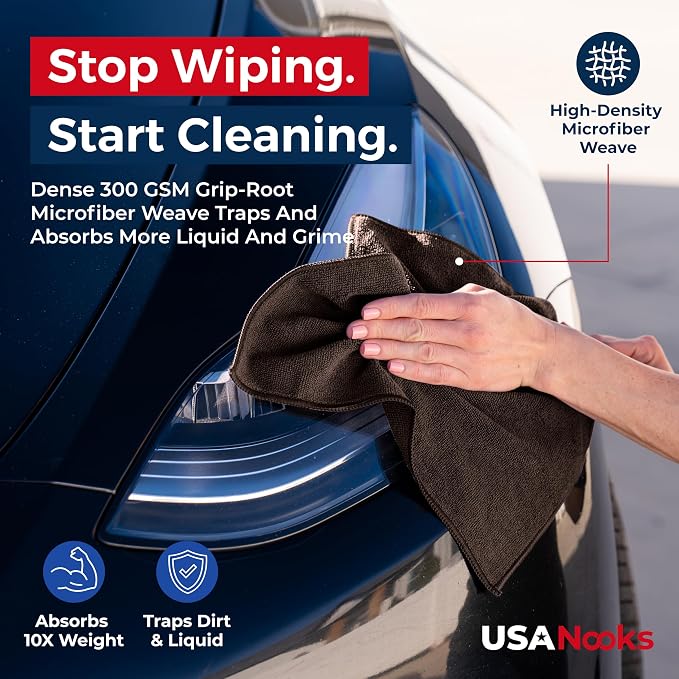 Premium 300GSM Microfiber Cleaning Cloth - 12.5"x12.5" High Performance - 1200 Washes, Ultra Absorbent Microfiber Towels for Cars Undercarriage, Rims & Engine Bay Cleaning - Microfiber Cloth