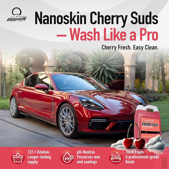 CHERRY SUDS Foaming Car Wash Shampoo 1 Gallon - Works with Foam Cannon, Foam Gun, Bucket Washes, Car Soap for Pressure Washer | Safe for Cars Trucks, Motorcycles, RVs & More | Cherry Scented