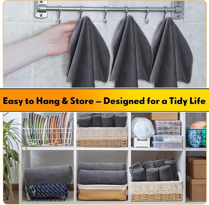 Microfiber Cleaning Cloths for Cars 16 x 16 Inch Ultra Absorbent Car Towels Drying Reusable Cleaning Supplies House Kitchen Window Microfiber Towel (Gray,60 Pcs)