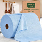 Microfiber Cleaning Cloth Roll - 100 Pack Tear Away Microfiber Paper Towels, Reusable, Washable, Scratch-Free, Kitchen Towels for Car, Home, Kitchen, Glass, Dishes (Blue)