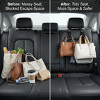 Car Headrest Hooks – 4-Pack Black, 13 lbs Capacity | Hang purses, coats, umbrellas & grocery bags. Universal fit for most headrests. ABS design keeps car tidy & clutter‑free.