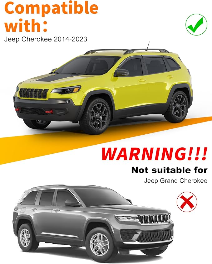 6-pcs Low-Profile Window Rain Guard for 2014-2023 Jeep Cherokee Rain Guards Side Window Visors Extra-Thick Vent Visor Window Deflectors Tape-on Vent Shades Car Accessories