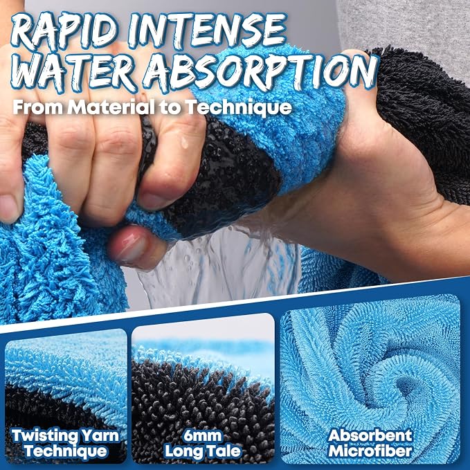 48”x24” Car Drying Towel for Full-Sized SUV, Dual Sided Microfiber Car Cleaning Towel with Twisting Yarn Technique, 1400GSM Super Absorbent Scratch-Free, Machine Washable (Dark Gray - Blue)