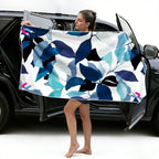 Magnetic Beach Towel | Extra Wide & Enhanced Magnet (75"x40"), Sand-Free Quick-Dry Microfiber for Car Door Changing, Beach, Pool | Includes Storage Bag, Travel & Camping (Blue Leaf Whisper)