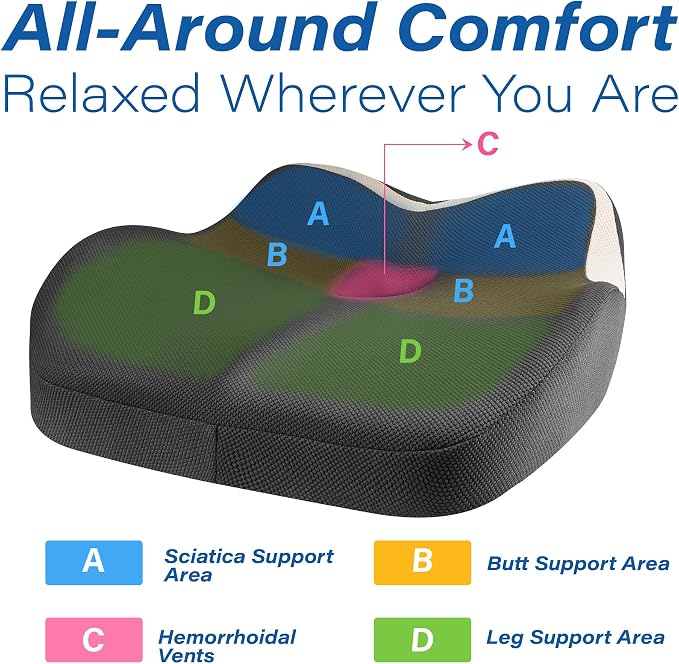 Car Seat Cushion for Driving, Car Seat Pillow for Short Drivers | Ergonomic Memory Foam Seat Cushion for Pain Relief, Adult Booster Seat for Car, Butt Cushion for Car, Truck, Office Dark Gray