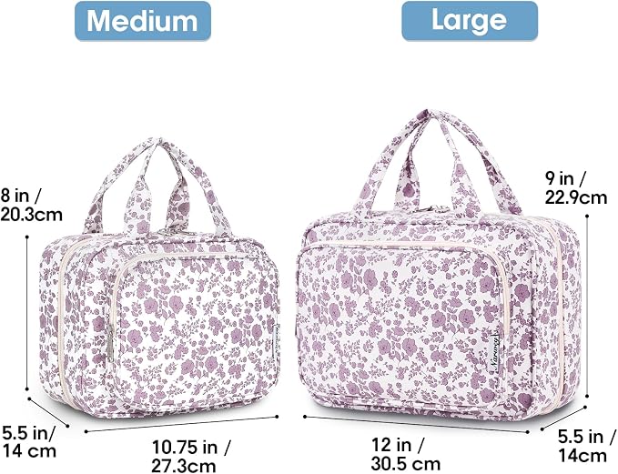 Travel Toiletry Bag for Women Large Hanging Makeup Bag Organizer Toiletries Bag for Full Size Essentials Accessories Cosmetics (Dusty Pink Flower (Large))