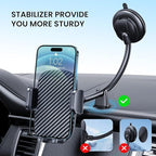 Car Phone Holder - Flexible Gooseneck Long Arm Phone Mount for Windshield with Washable Strong Suction Cup for All iPhone Android Smartphone