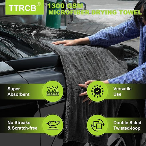 2 Pack 1300 GSM Car Drying Towels (36" x 24"), Microfiber Towels for Cars, Ultra-Absorbent, Streak Free, Car Wash Mitt, Car Detailing Supplies, Car Wash Kit, Car Cleaning Supplies Kit for SUV,RV