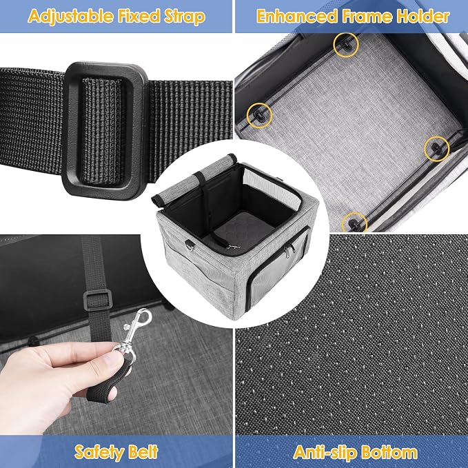 Dog Booster Car Seat, Reinforce Metal Frame Safe Pet Car Seat with Seatbelt & Waterproof Pee Pad & Top Cover | Portable Collapsible Puppy Carrier Bag | for Small Dogs Cats (with Soft Pad)