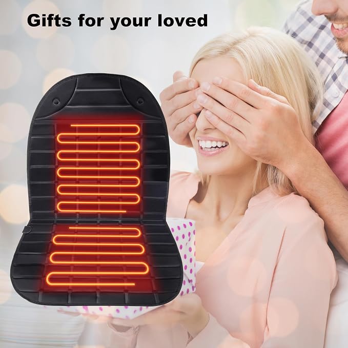 Heated Seat Cover,1 Minute Fast Heating,2 Heat Settings,UL Listed Heated Seat Warmer Cushion Black, Long Straps Design.