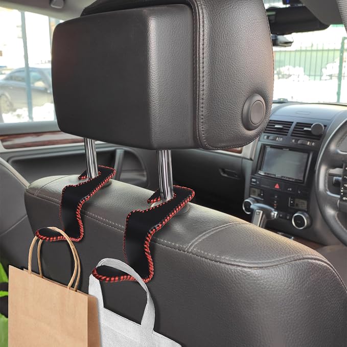 2Pcs Car Seat Headrest Hooks, Back Seat Purse Leather Hanger Holder Hook, Magnetic Storage Organizer for Purses Handbag Grocery Bags Coats