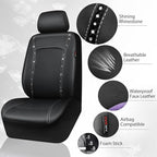 14 PCS Bling Diamond Car Accessories Set for Women, Leather Seat Covers Front Seats Sparkly Rhinestone 15'' Steering Wheel Covers Shining Diamond Car Floor Mats Cute Interior Sets, Silver