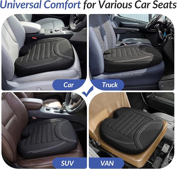 Wedge Car Seat Cushion for Tailbone Pain Relief & Better Visibility | Ergonomic Memory Foam Seat Cushion for Car with Breathable Channel Design, Fits Car, SUV, Truck, Non-Slip Mesh Cover