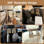 2 Pack Leopard Print Headrest Hooks, Heavy Duty Purse Hook Holder Universal Leopard Vehicle Storage Organizer for Purses Bags Accessories