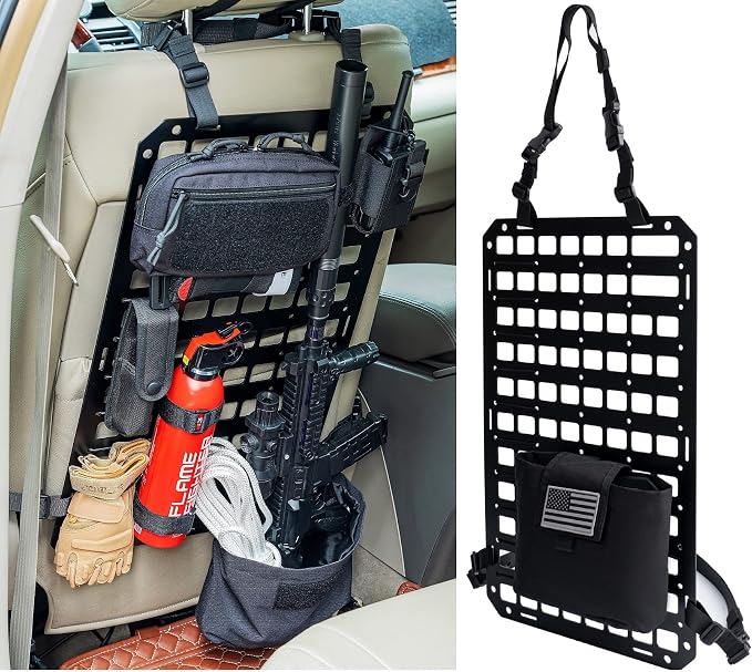 Rigid MOLLE Panel for Vehicle Seat Back Organizer Aluminum Alloy Plate for Auto Modular Storage Patrol Car Tactical Gear EDC Pouch Holder Holster Bag Rack Mount Platform
