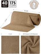 Microfiber Cleaning Cloth Roll -40 Pack, Tear Away Microfiber Towels, 12" x 12", Reusable, Washable, Scratch Free, Ultra Absorbent for All-Around Cleaning Supplies (TAN)