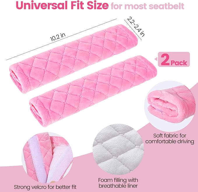 Soft Auto Seat Belt Cover Seatbelt Shoulder Pad Cushions 2 PCS for a More Comfortable Driving Universal Fit for All Cars and Backpack Pink