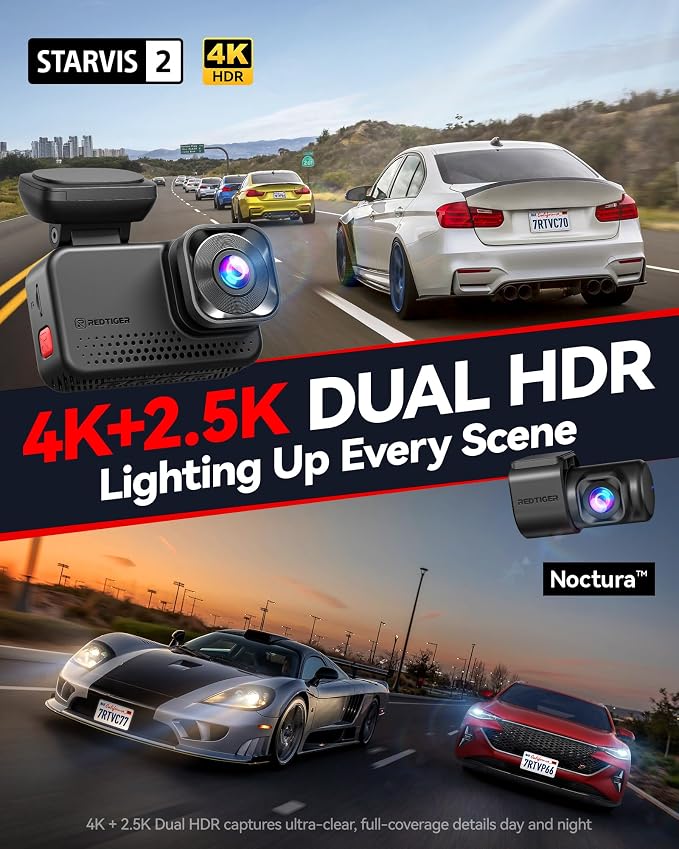 VC70 4K+2.5K Dash Cam Front and Rear, 8MP STARVIS 2 IMX678 Sensor, Dual HDR Hyper Night Clarity, 5.8GHz WiFi 6, 30MB/S Fast Download, Dash Camera with 24H Parking Monitor, 128G Card Included