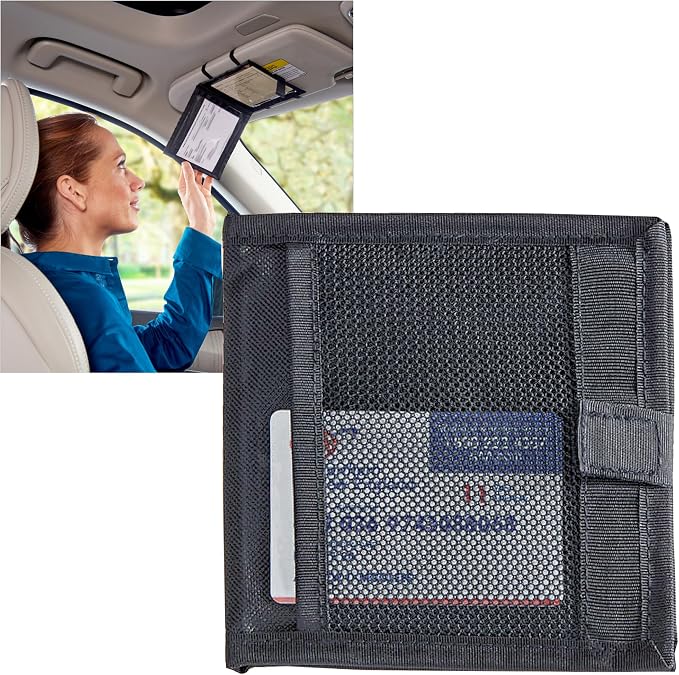 Car Registration and Insurance Card Holder for Sun Visor, Glove Box or Console with 2 Clear Hidden Car Document Pockets
