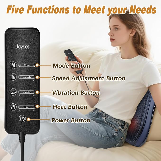 Back Massager with Heat, Shiatsu Chair Cushion for Lower Back | Upper & Lower Back 2-Level Heat, 16 Nodes Bidirectional Deep Kneading, Removable Washable Cover, Universal Fit for Mom, Dad