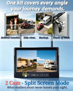 HD 1080P Dual Wireless Backup Camera: 1-Second Magnetic Easy Install RV Backup Camera with 7-inch Split-Screen DVR Monitor - 15200mAh Solar Battery, Up to 3-Day Trip for RV Camping & Travel Trailers
