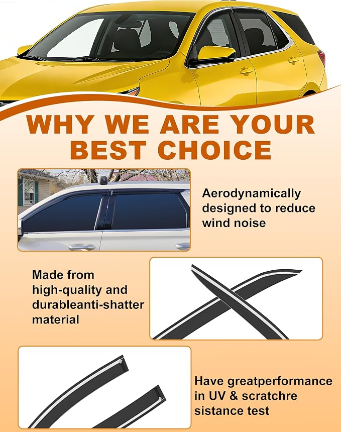 Low Profile Window Rain Guards Fit for Chevrolet Equinox 2018-2024 Rain Guard Window Deflectors Extra-Thick Chevy Equinox Side Window Visors Vent Shades Tape-on Vent Visors Car Accessories