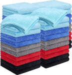 30 Pcs 16 x 16 Inch Edgeless Microfiber Plush Towels for Cars Detailing Drying Wash Polishing Absorbent Cleaning Cloths, 500 GSM (Blue, Light Blue, Black, Grey, Red)