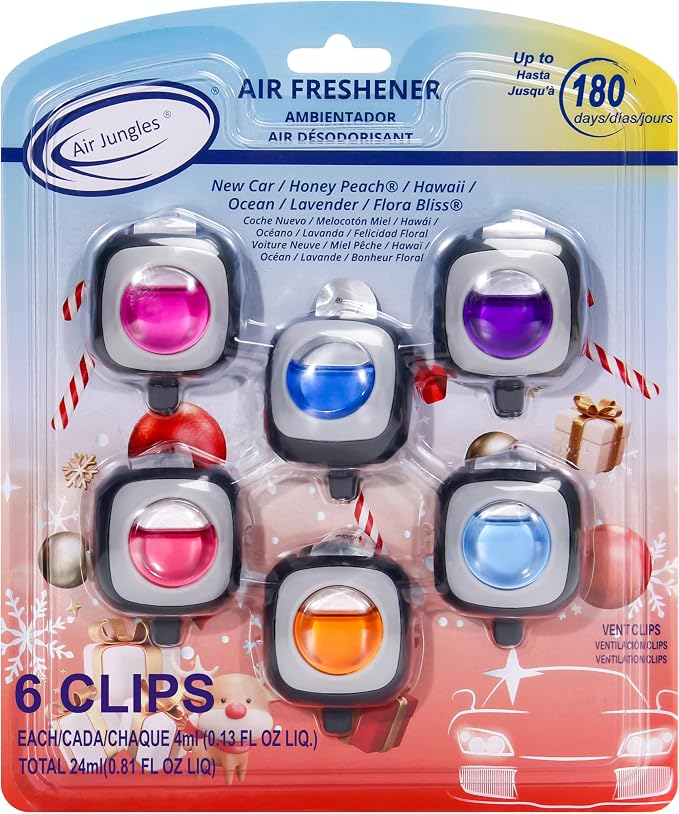 Car Air Fresheners Clip 6 Ct, Variety Pack Vent Clips | Long Lasting Up to 180 Days, Multi Scent Car Odor Eliminator, Ideal Gift for New Car Owners, 4 mL Each