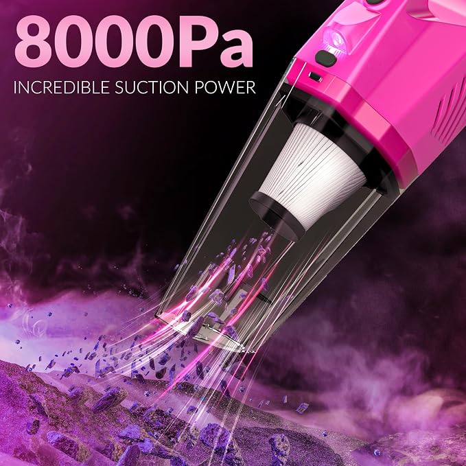 Car Cleaning Kit, Car Corded Vacuum Detailing Kit Interior with High Power Handheld Vacuum, Including 7Pcs Detailing Brush Set, Windshield Cleaner, Pink Car Accessories for Women