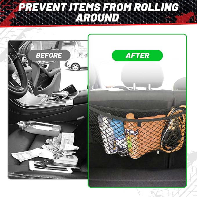 2 Pcs Universal Elastic Mesh Netting Car Pouch for Trunk RV Boats Home Cargo Storage with Screws and Hooks (23.6'' x 9.8'')