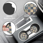 Ethnic Moroccan Floral Flower Steering Wheel Cover with 2 Pcs Car Coasters Neoprene Steering Wheel Cover for Women Men Anti-Slip Breathable Car Accessories Universal 15 Inch Fit Auto Cars Trucks