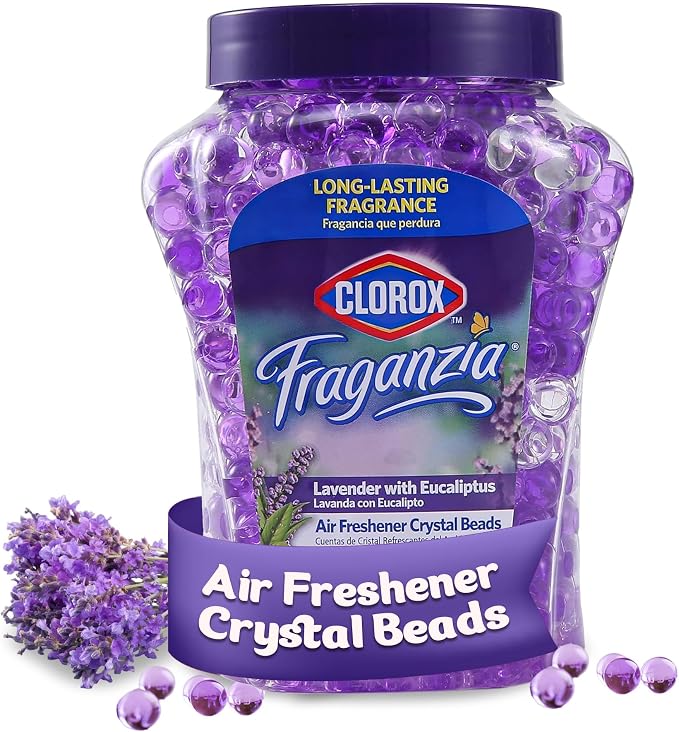 Fraganzia Crystal Beads Air Freshener, Long Lasting Room Deodorizer and Odor Eliminator Gel Beads to Freshen Home, Car, or Office, Lavender with Eucalyptus Scent, 12 Fl Oz