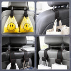Leather Car headrest hook for purses and bags (Black Carbon fiber, 2pcs) | Leather wrap hook with Larger strap holder, friendly to your leather purse. Strong load up to 44lbs.