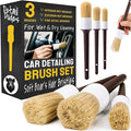 Car Detailing Brush Set 3-Pack, Interior and Exterior, | Scratch-Free Boars Hair - Exterior & Interior Cleaning Brushes - Safe for Leather, Piano Black Trim, Dashboards & Wheels