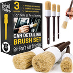 Car Detailing Brush Set 3-Pack, Interior and Exterior, | Scratch-Free Boars Hair - Exterior & Interior Cleaning Brushes - Safe for Leather, Piano Black Trim, Dashboards & Wheels