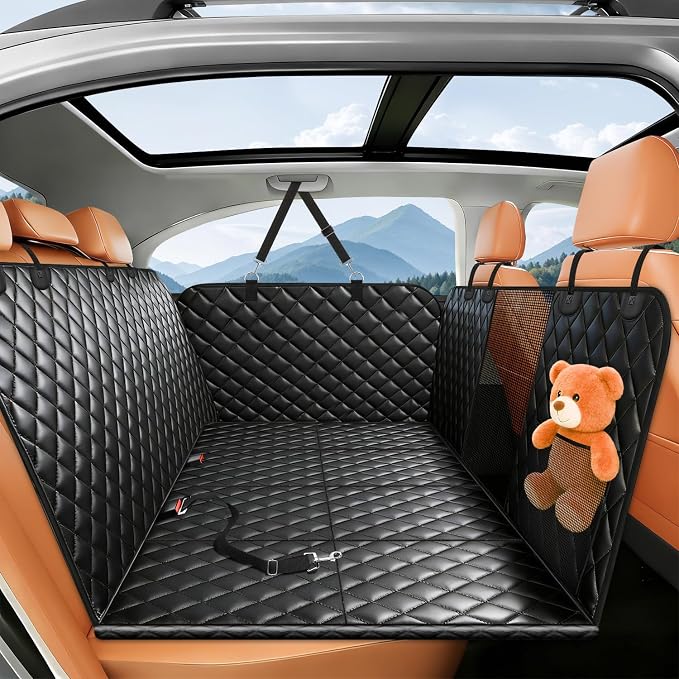 Dog Car Seat Cover for Back Seat, Hard Bottom Back Seat Extender for Dogs, Dog Hammock for Car SUV and Trucks - Waterproof, Anti Scratch，Easy to Clean, Supports 400lbs