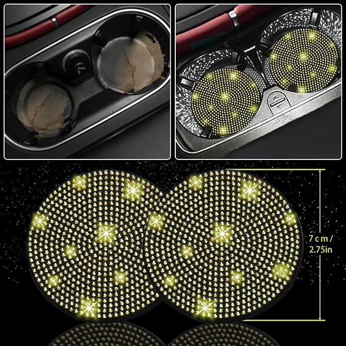 8 pcs Yellow Bling Car Accessories Set for Women, Steering Wheel Cover, Sparkly Seat Belt Covers, Bling Gear Shift Cover, Universal Fit Most Cars (Yellow Diamond)