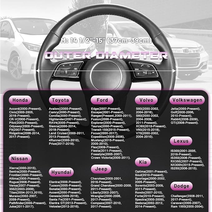 Steering Wheel Cover for 14.5-15 inch Wheels, Breathable PU Leather with Perforated Sides, Anti-Slip Grip, Universal Fit for Cars & SUVs, Black and Dawn Purple