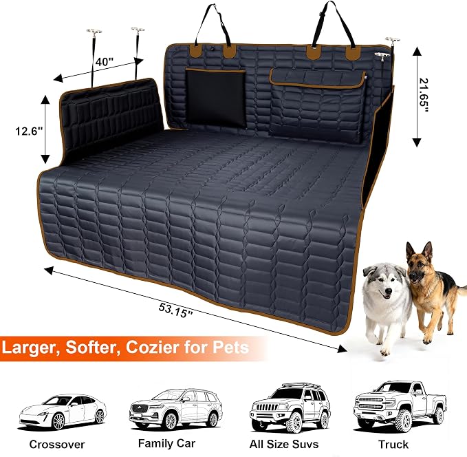 SUV Cargo Liner for Dogs, Waterproof Pet Cargo Cover Dog Seat Mat for SUVs Sedans Vans with Bumper Flap Protector, Scrachproof Non-Slip Large Size Dog Seat Mat Universal Fit, Brown