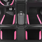 Faux Leather Steering Wheel Cover and Waterproof Car Floor Mats,Universal Car Combo Fit for 95% Sedan,SUV,Cars,14.5-15inch Sporty Anti-Slip Safety Comfortable Design(Black＆Pink)