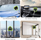 10pcs Windshield Cleaning Tool Inside Car Window Cleaner Wash Kit with 4 Reusable Microfiber Pads 1 Spray Bottle and Extendable Handle Interior Auto Glass Wiper Kit, Green